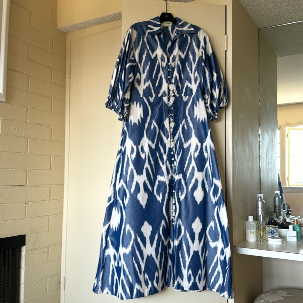 De Castro Ikat Print Silk Dress
